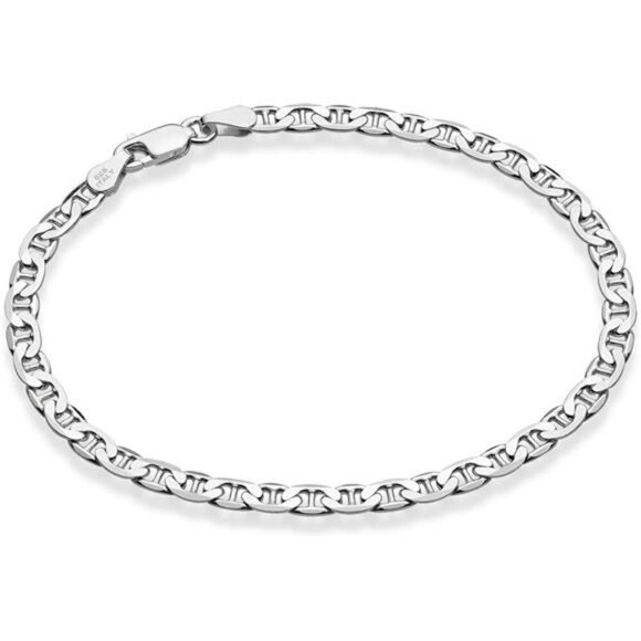 Miabella Sterling Silver Anklet Italian Diamond Cut Mariner Chain Jewelry - Picture 1 of 7